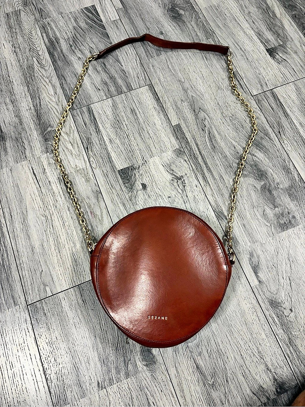 Sézane Nicolas Bag Round Leather Crossbody in Brown